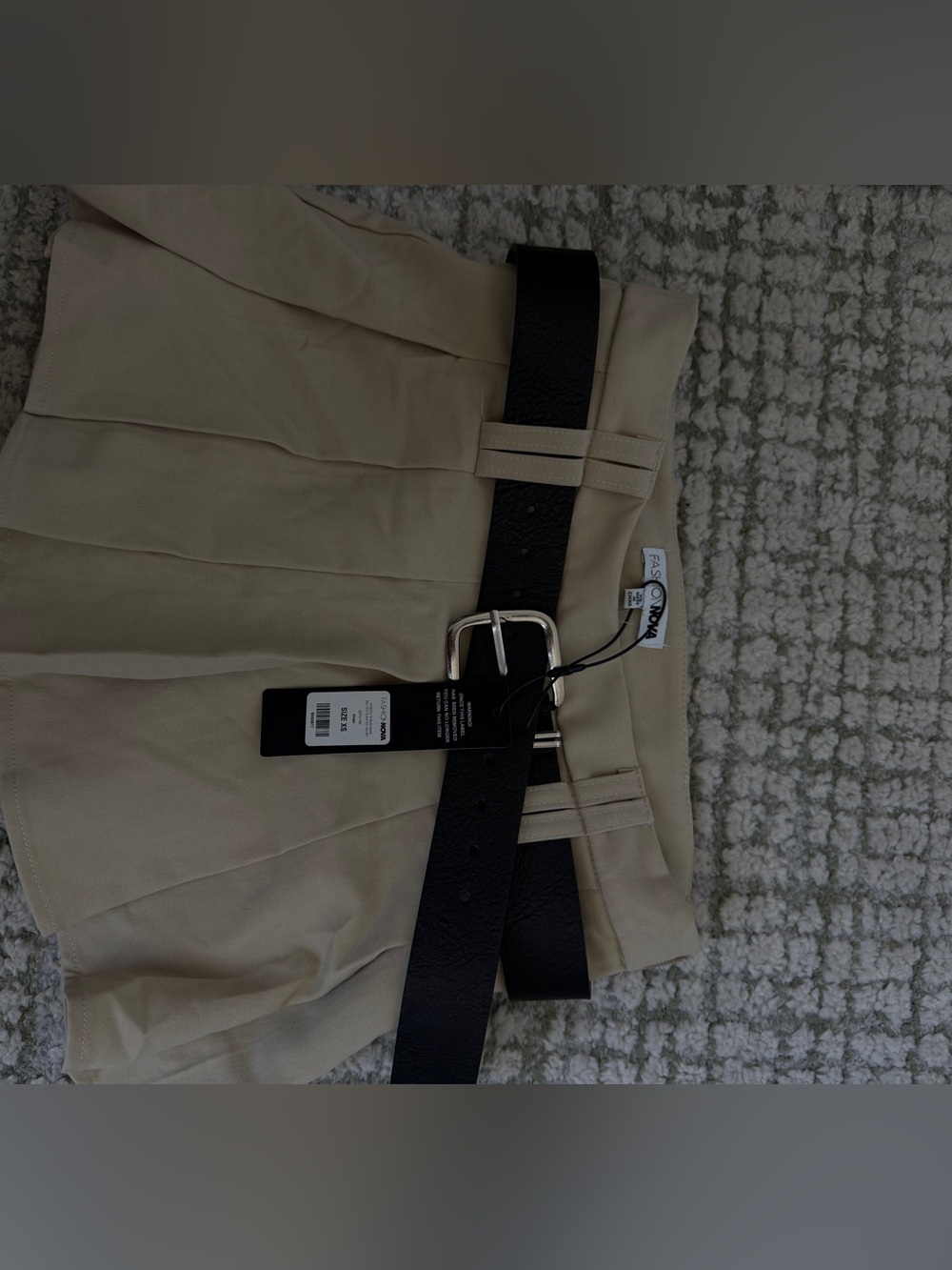 Skirt with Black Faux Leather Belt with Silver-Tone Buckle